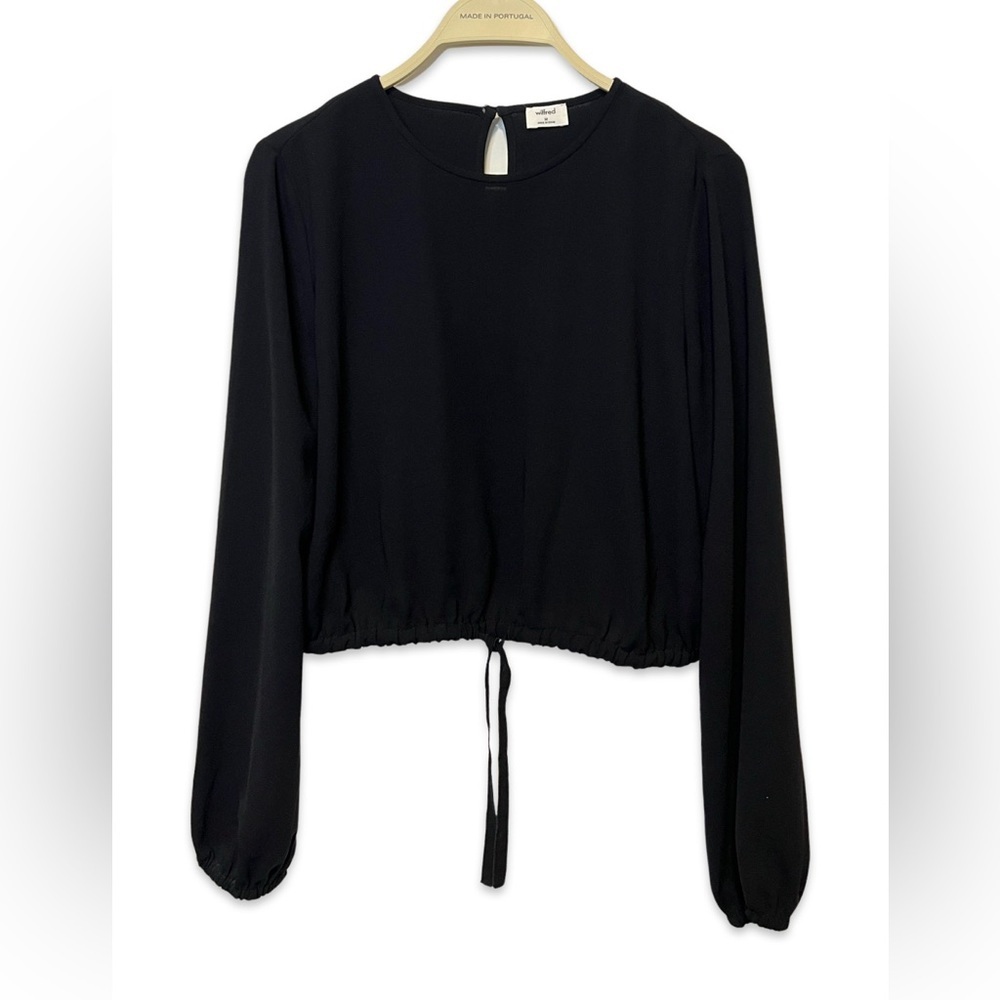 Wilfred Black Long-Sleeve Cropped Drawstring Top
